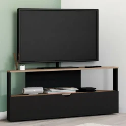 IDMarket Meuble TV d'angle bois façon hêtre et noir 100 cm* Meubles Tv