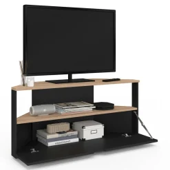 IDMarket Meuble TV d'angle bois façon hêtre et noir 100 cm* Meubles Tv
