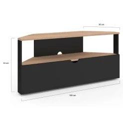 IDMarket Meuble TV d'angle bois façon hêtre et noir 100 cm* Meubles Tv