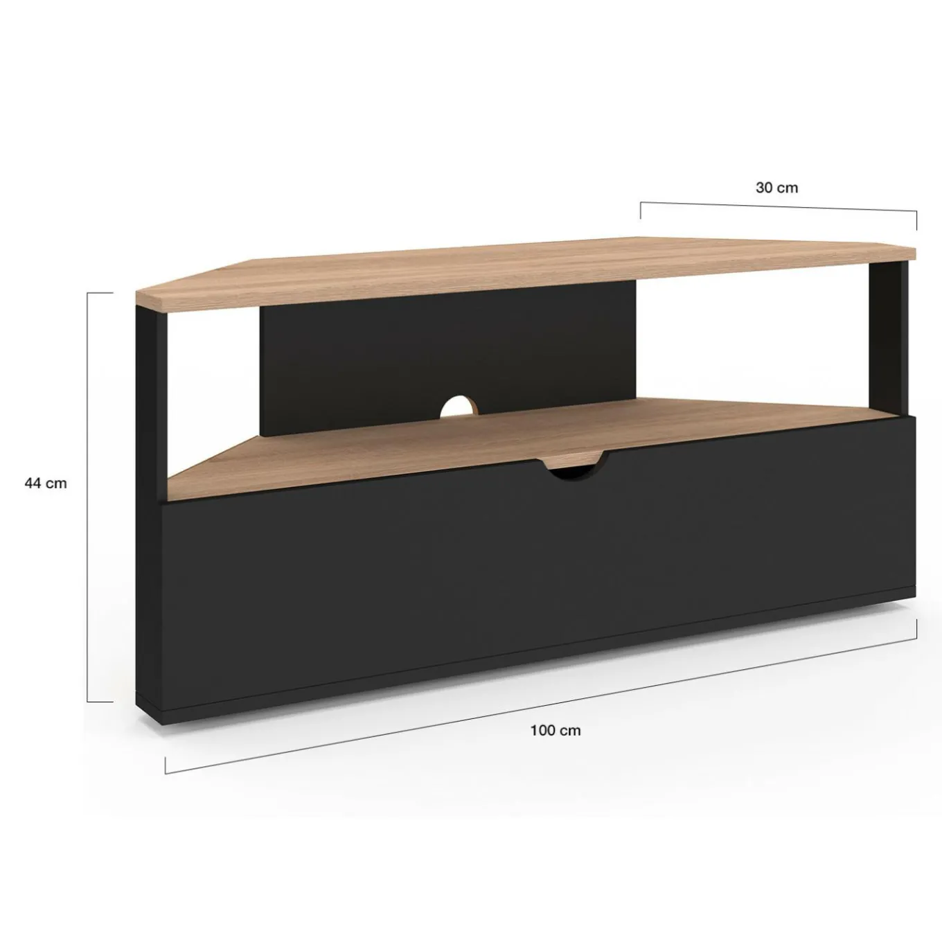 IDMarket Meuble TV d'angle bois façon hêtre et noir 100 cm* Meubles Tv