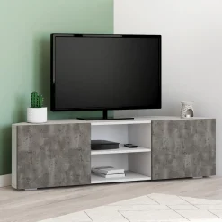 IDMarket Meuble TV d'angle effet béton et blanc 110 cm* Collection Contemporaine|Meubles Tv
