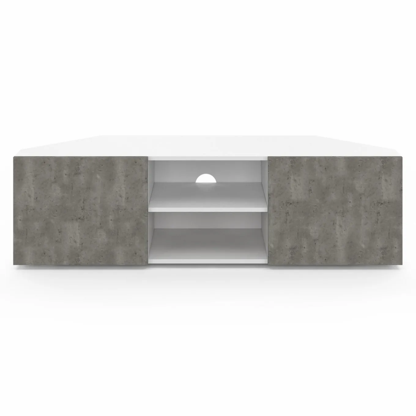 IDMarket Meuble TV d'angle effet béton et blanc 110 cm* Collection Contemporaine|Meubles Tv