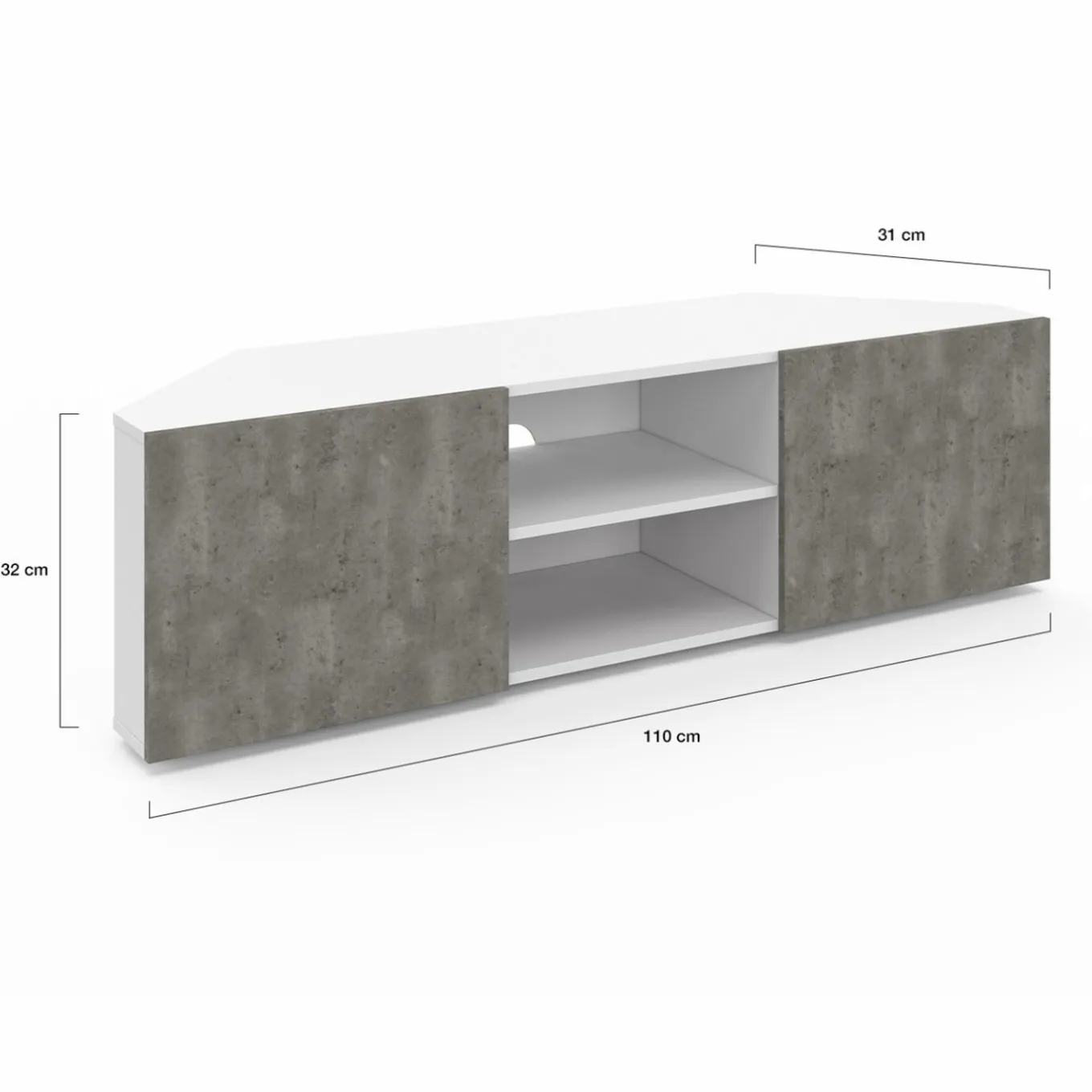 IDMarket Meuble TV d'angle effet béton et blanc 110 cm* Collection Contemporaine|Meubles Tv