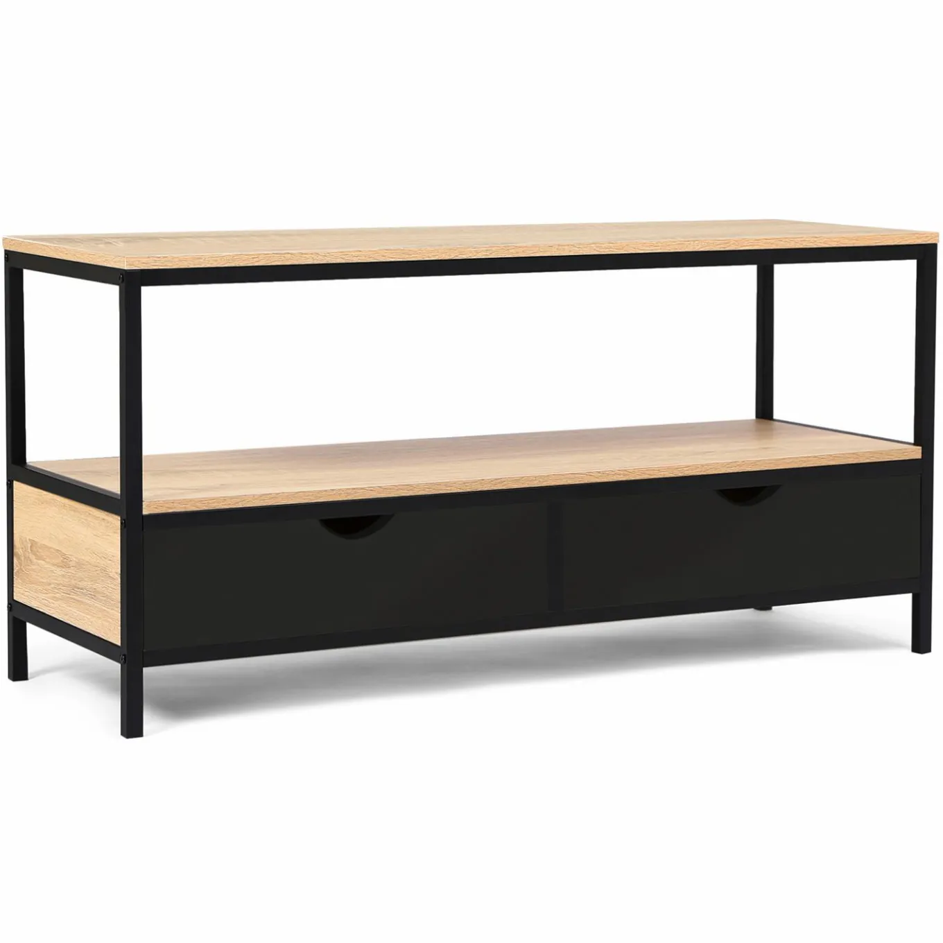 IDMarket Meuble TV en bois et métal noir 2 tiroirs* Meubles Tiroirs|Collection Industrielle