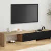 IDMarket Meuble tv extensible 2 portes bois et noir* Collection Design|Collection Moderne