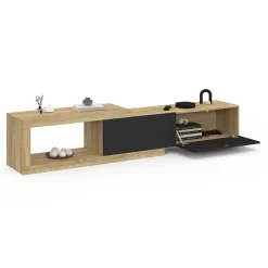 IDMarket Meuble tv extensible 2 portes bois et noir* Collection Design|Collection Moderne