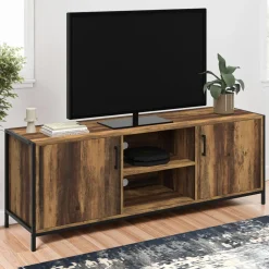 IDMarket Meuble TV industriel 140 cm bois foncé avec 2 portes* Collection Vintage|Salon Complet