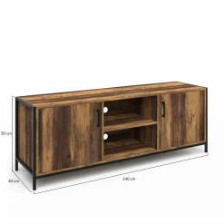 IDMarket Meuble TV industriel 140 cm bois foncé avec 2 portes* Collection Vintage|Salon Complet