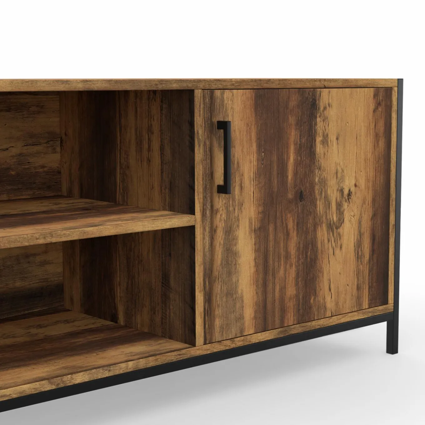 IDMarket Meuble TV industriel 140 cm bois foncé avec 2 portes* Collection Vintage|Salon Complet