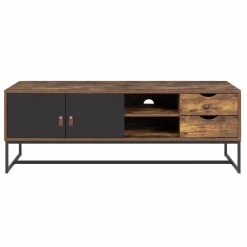 IDMarket Meuble TV industriel bois et métal 140 cm avec 2 portes et tiroirs* Collection Vintage|Salon Complet