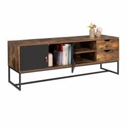 IDMarket Meuble TV industriel bois et métal 140 cm avec 2 portes et tiroirs* Collection Vintage|Salon Complet