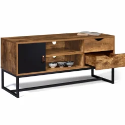 IDMarket Meuble TV industriel bois métal 2 tiroirs avec placard* Meubles Tiroirs|Meubles Bas