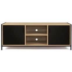 IDMarket Meuble TV industriel métal et bois avec 2 portes* Collection Industrielle|Salon Complet