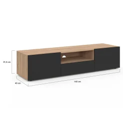 IDMarket Meuble TV moderne 140cm bois façon hêtre portes noires* Salon Complet|Meubles Tv