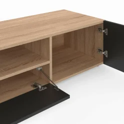 IDMarket Meuble TV moderne 140cm bois façon hêtre portes noires* Salon Complet|Meubles Tv