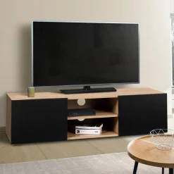 IDMarket Meuble TV moderne noir et bois 113 cm* Collection Design|Collection Contemporaine