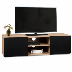 IDMarket Meuble TV moderne noir et bois 113 cm* Collection Design|Collection Contemporaine