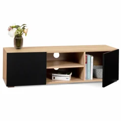 IDMarket Meuble TV moderne noir et bois 113 cm* Collection Design|Collection Contemporaine