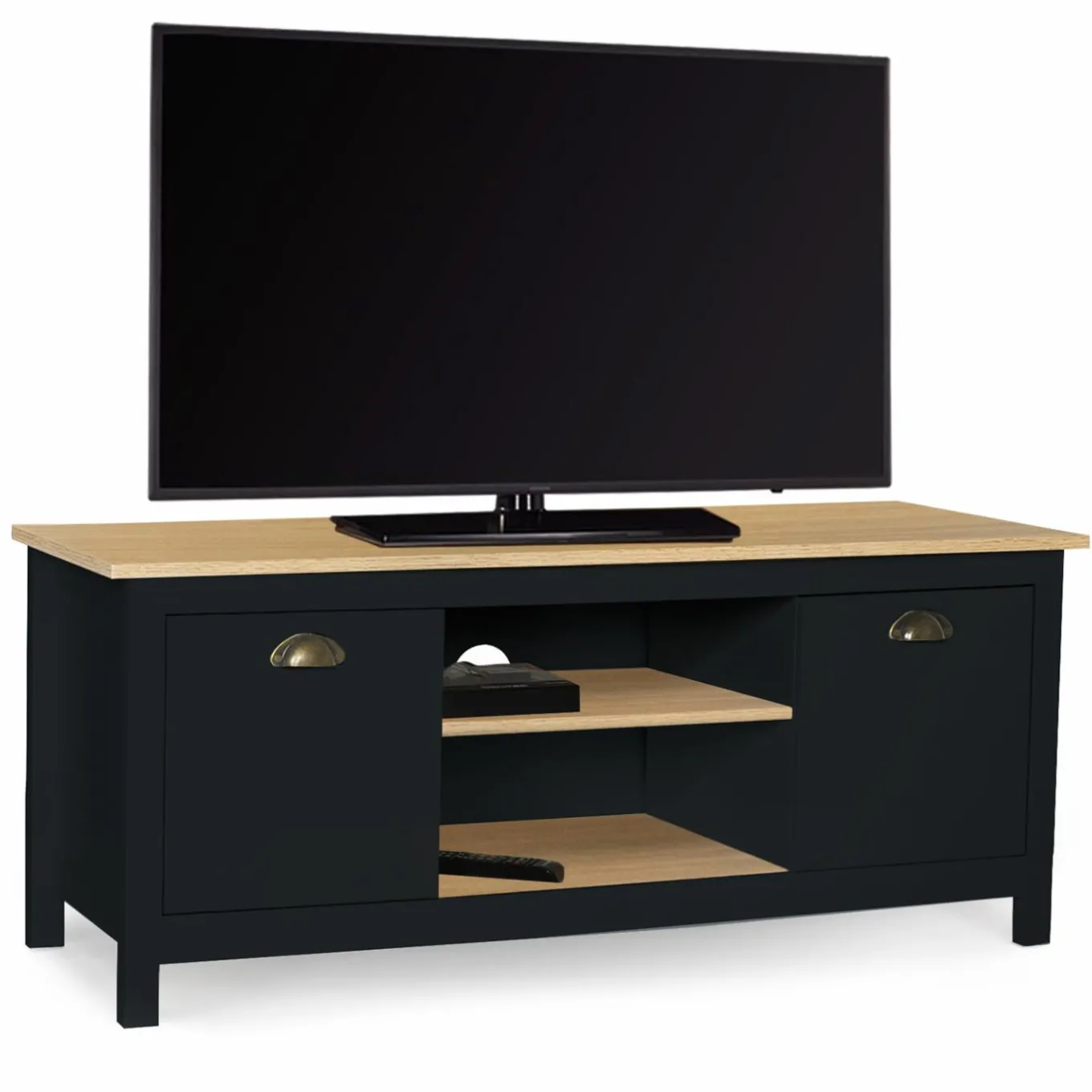 IDMarket Meuble TV noir 113 cm 2 placards* Salon Complet|Meubles Tv