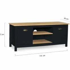 IDMarket Meuble TV noir 113 cm 2 placards* Salon Complet|Meubles Tv