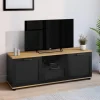 IDMarket Meuble TV noir et bois 110 cm avec tiroir et niche* Meubles Tv