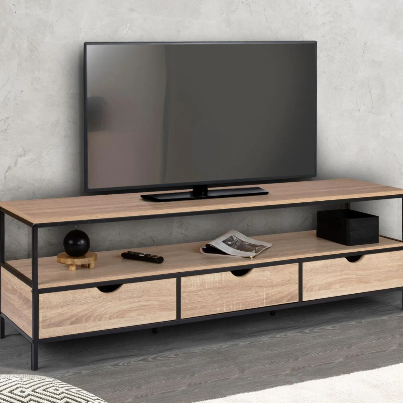 IDMarket Meuble TV style industriel 3 tiroirs 160 cm* Meubles Tiroirs|Collection Industrielle