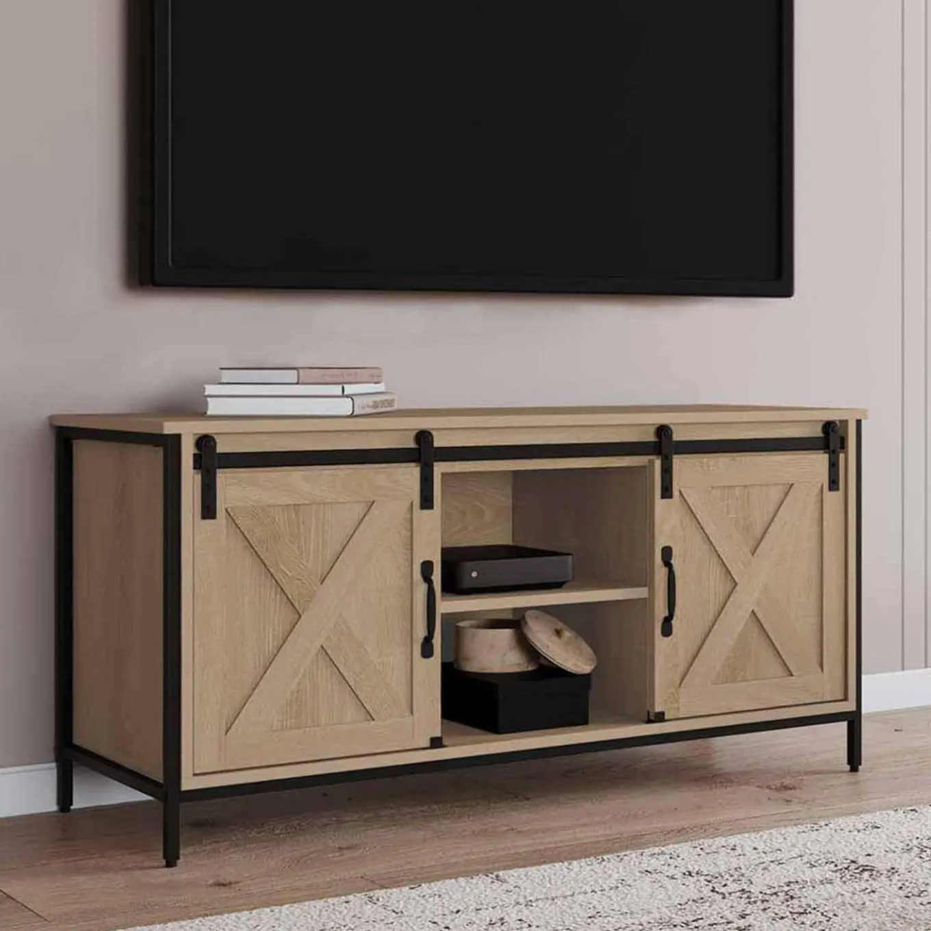 IDMarket Meuble TV style industriel 2 portes grange coulissantes* Collection Industrielle|Salon Complet