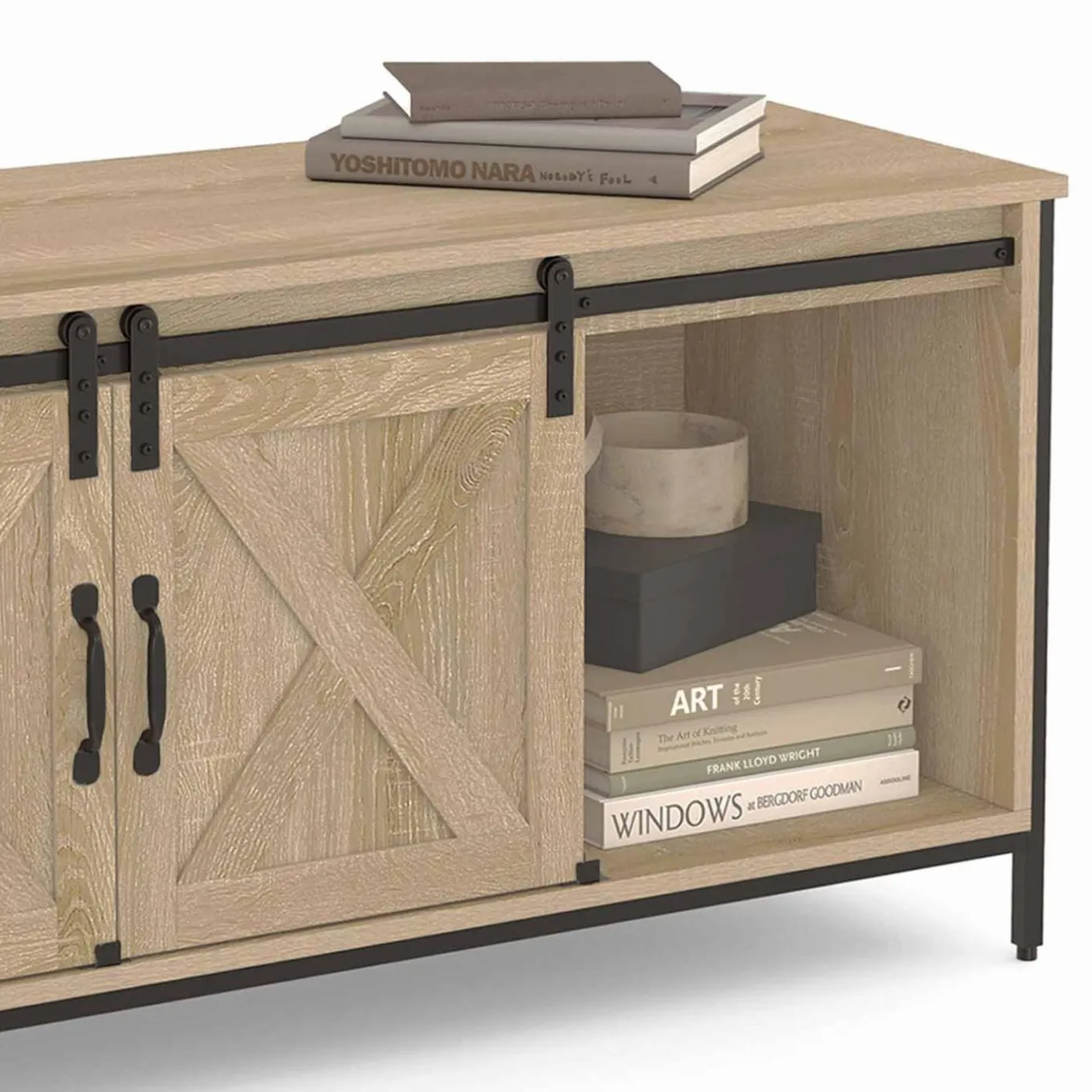 IDMarket Meuble TV style industriel 2 portes grange coulissantes* Collection Industrielle|Salon Complet