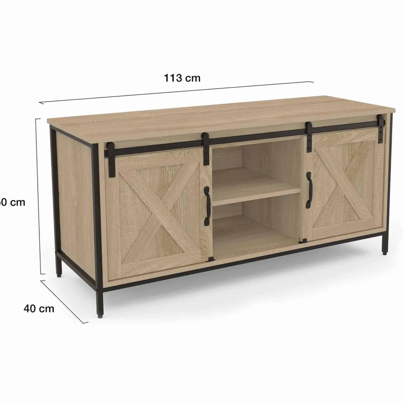 IDMarket Meuble TV style industriel 2 portes grange coulissantes* Collection Industrielle|Salon Complet