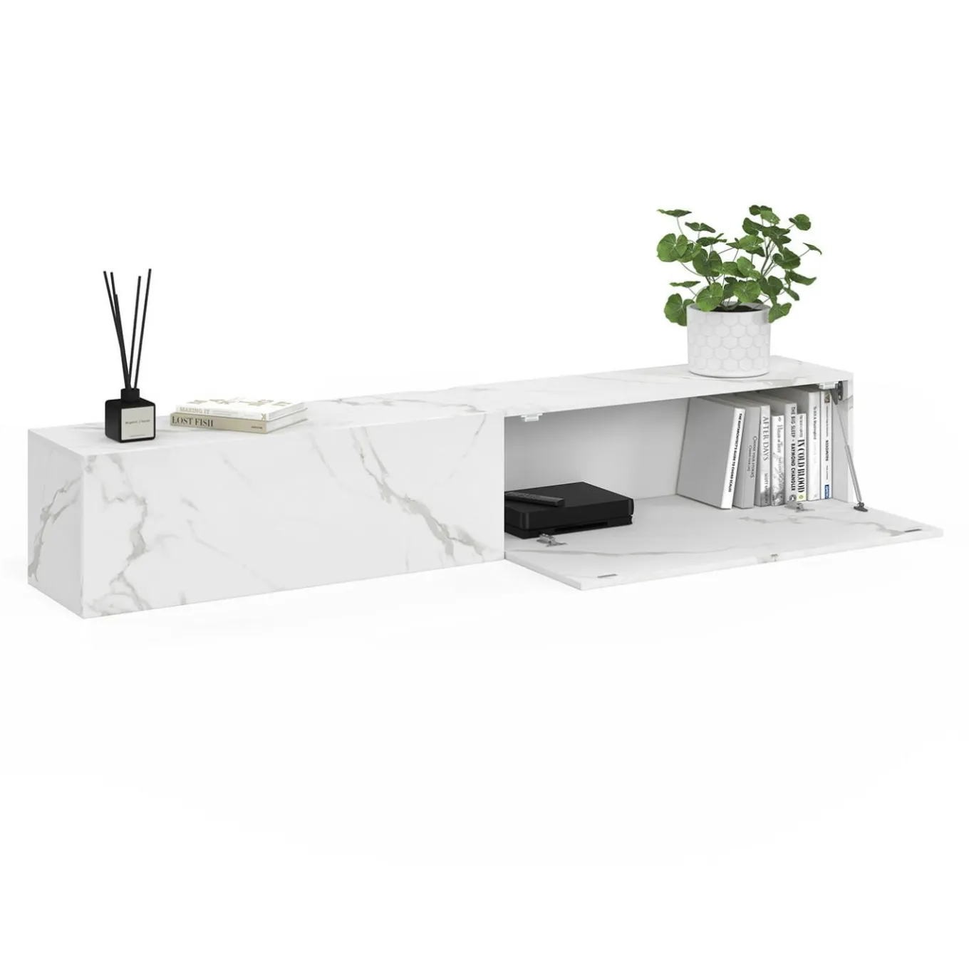 IDMarket Meuble TV suspendu 2 portes bois effet marbre 180 cm* Meubles Tv|Salon Complet