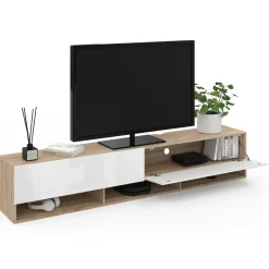 IDMarket Meuble TV suspendu bois et blanc 180 cm avec étagères* Meubles Tv|Salon Complet