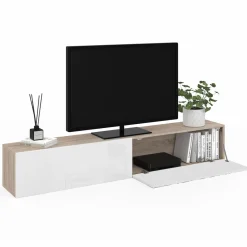 IDMarket Meuble TV suspendu bois et blanc* Collection Moderne|Collection Design