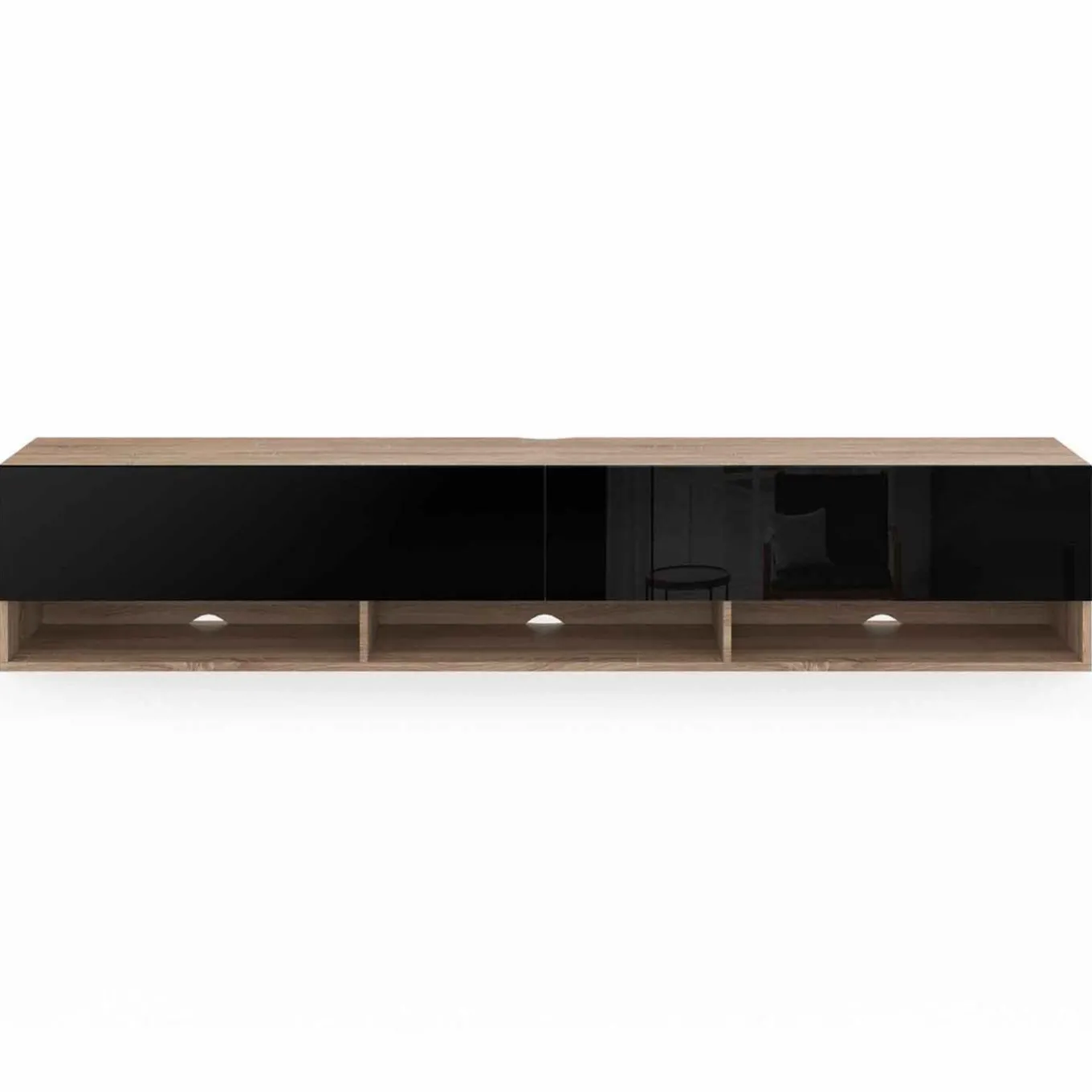 IDMarket Meuble TV suspendu noir et bois 180 cm avec étagères* Meubles Tv|Salon Complet