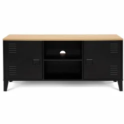 IDMarket Meuble TV vestiaire portes métal et plateau bois 113 cm* Collection Métal|Collection Industrielle