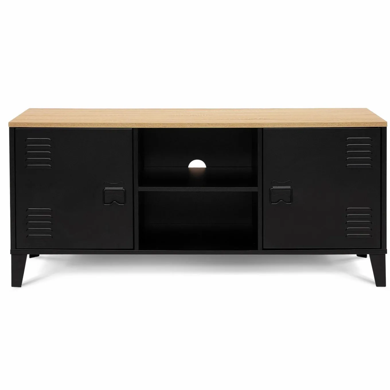 IDMarket Meuble TV vestiaire portes métal et plateau bois 113 cm* Collection Métal|Collection Industrielle