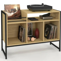 IDMarket Meuble vinyle, buffet de rangement 100cm bois et noir design industriel* Buffets|Salon Complet