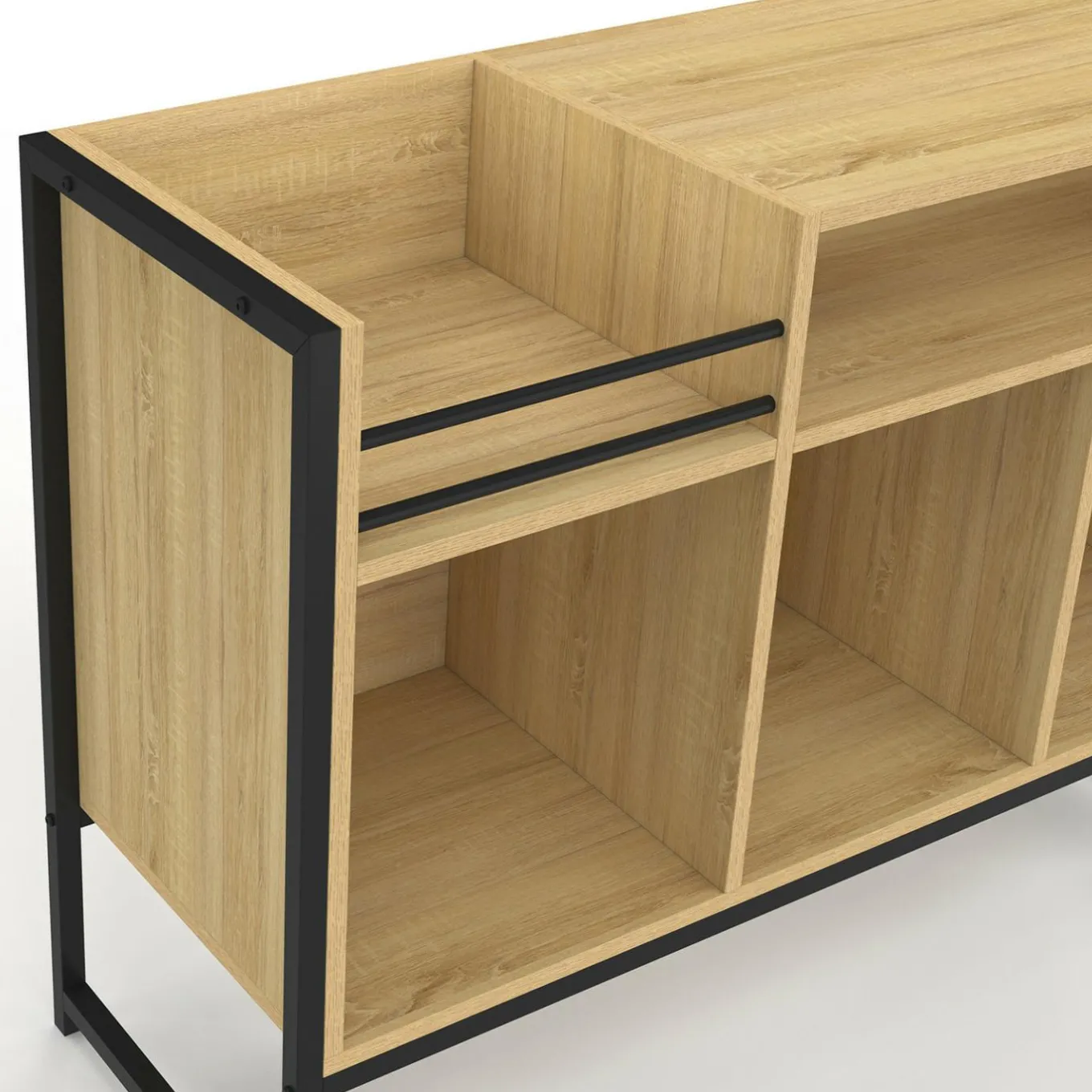 IDMarket Meuble vinyle, buffet de rangement 100cm bois et noir design industriel* Buffets|Salon Complet