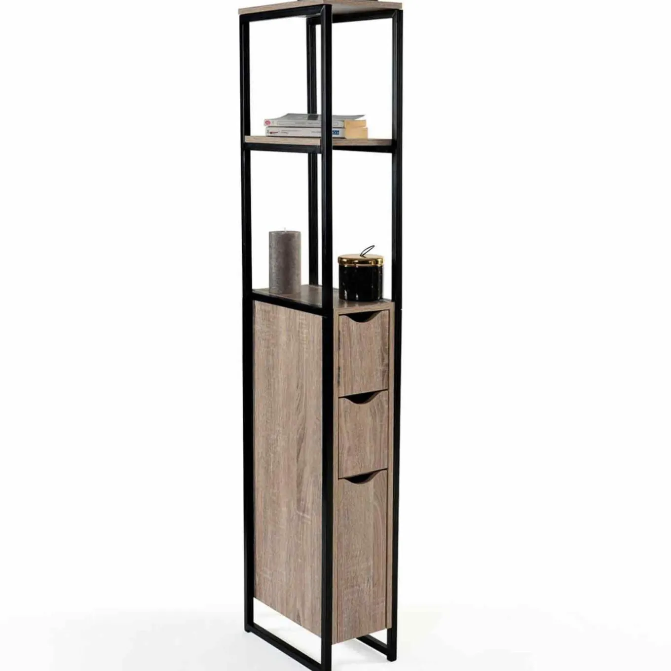 IDMarket Meuble WC 3 portes DETROIT design industriel avec étagères* Meubles Hauts|Collection Industrielle