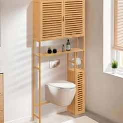 IDMarket Meuble WC en bambou avec 1 placard double et 1 étagère* Rangement Et Accessoires|Collection Bambou