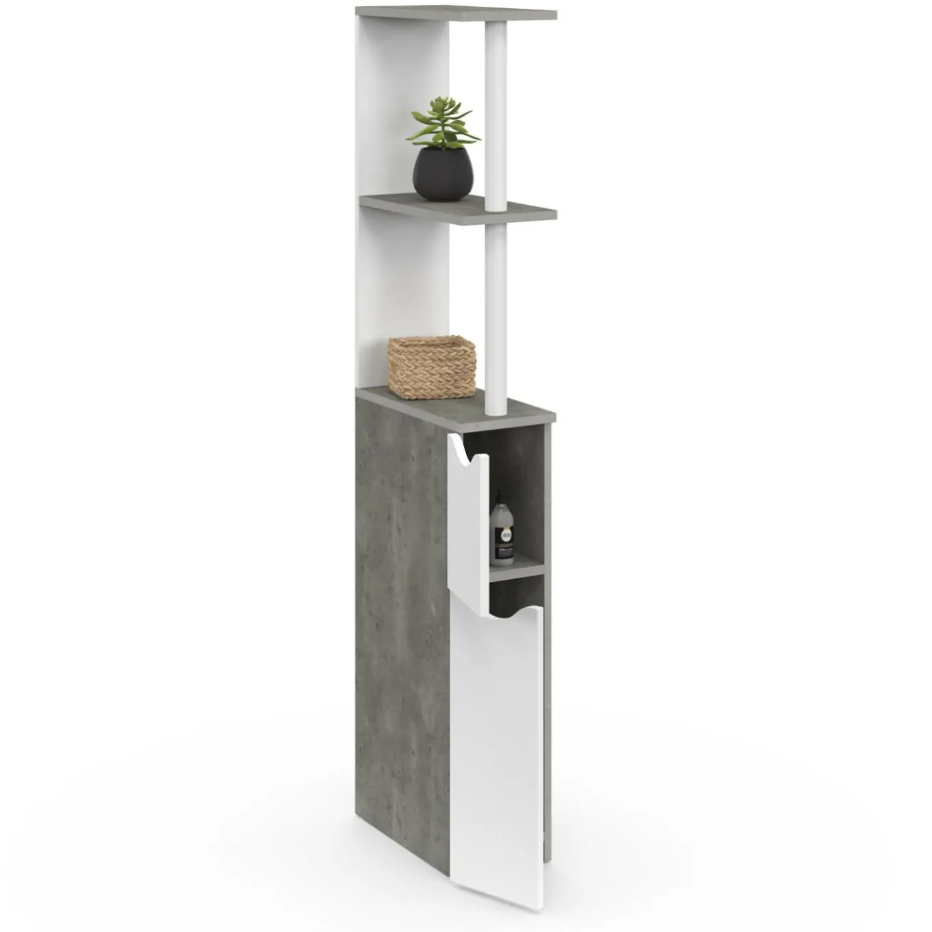 IDMarket Meuble WC gain de place en bois blanc et effet béton* Meubles Salle De Bain|Meubles Wc