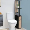 IDMarket Meuble WC étagère avec 2 portes noir et bois* Meubles Blancs|Collection Contemporaine