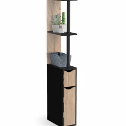 IDMarket Meuble WC étagère avec 2 portes noir et bois* Meubles Blancs|Collection Contemporaine