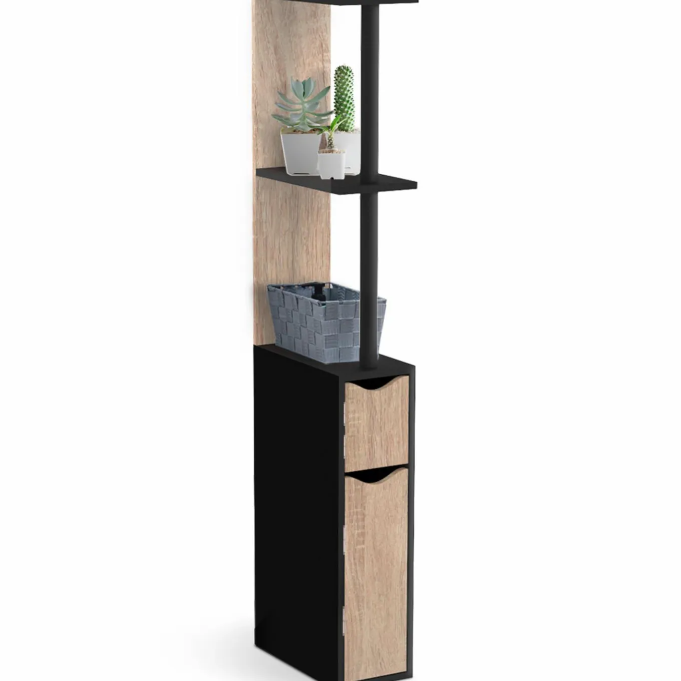 IDMarket Meuble WC étagère avec 2 portes noir et bois* Meubles Blancs|Collection Contemporaine