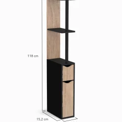 IDMarket Meuble WC étagère avec 2 portes noir et bois* Meubles Blancs|Collection Contemporaine