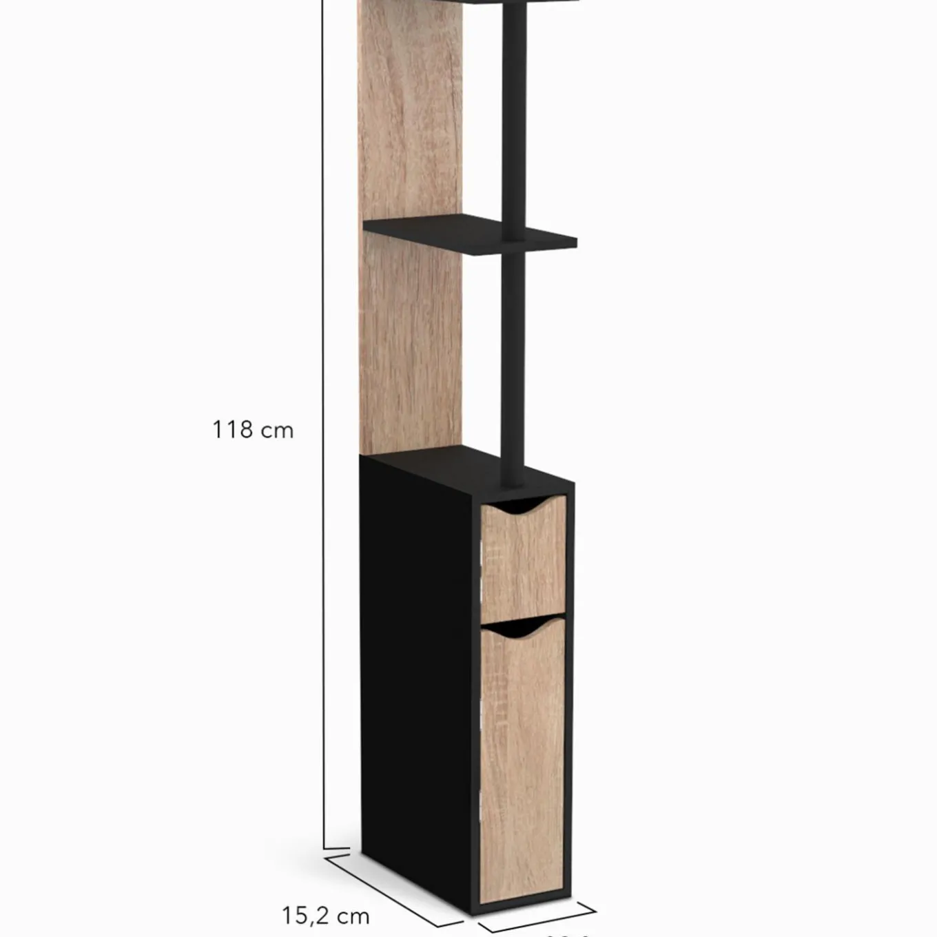 IDMarket Meuble WC étagère avec 2 portes noir et bois* Meubles Blancs|Collection Contemporaine