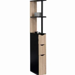 IDMarket Meuble WC étagère avec portes : noir et bois* Meubles Hauts|Collection Contemporaine