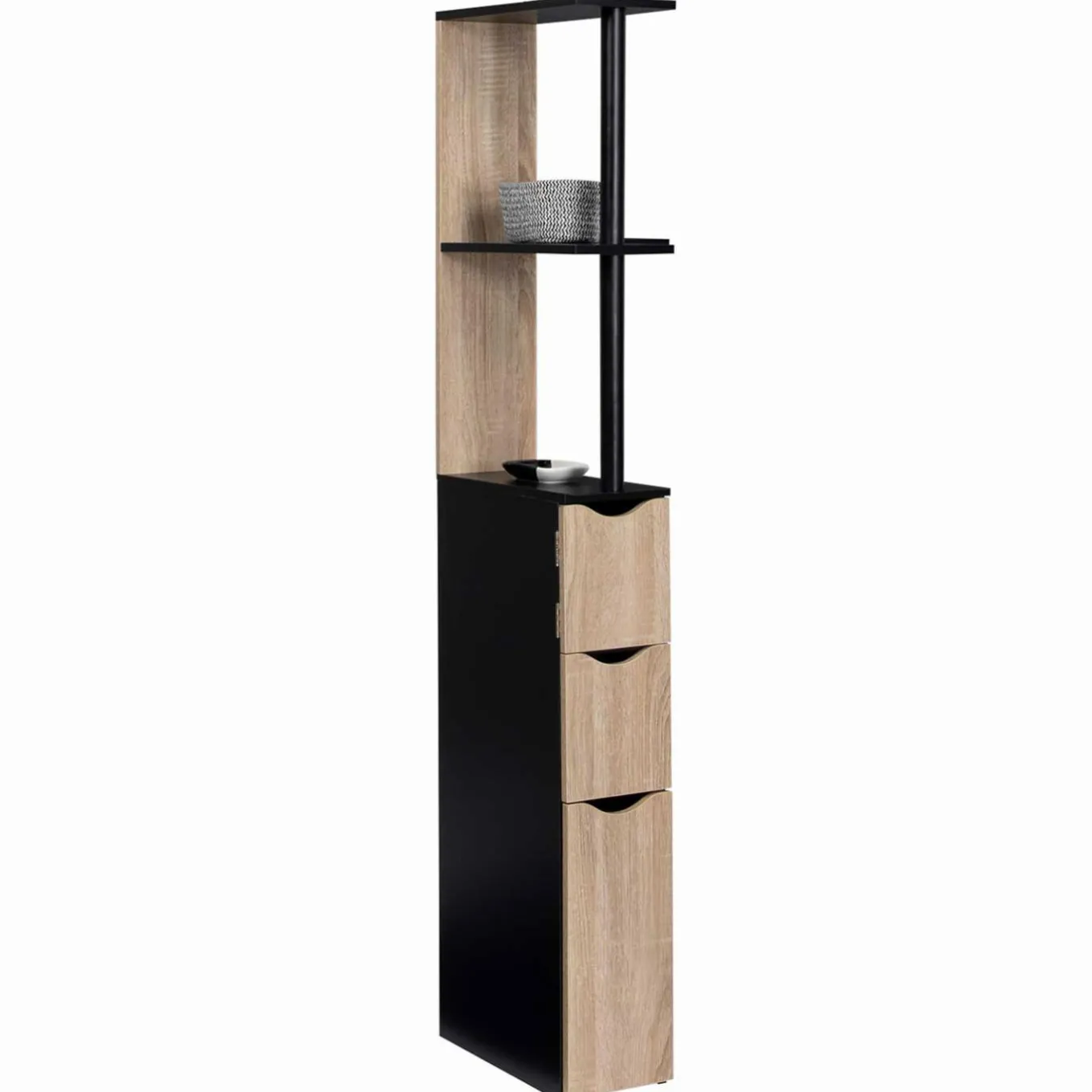IDMarket Meuble WC étagère avec portes : noir et bois* Meubles Hauts|Collection Contemporaine