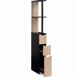 IDMarket Meuble WC étagère avec portes : noir et bois* Meubles Hauts|Collection Contemporaine