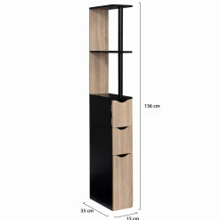 IDMarket Meuble WC étagère avec portes : noir et bois* Meubles Hauts|Collection Contemporaine
