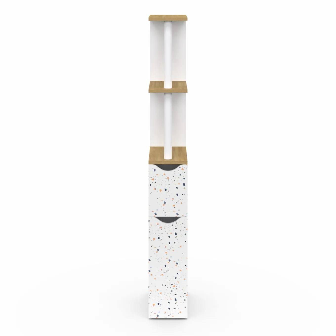 IDMarket Meuble WC étagère hêtre et motif terrazzo avec 2 portes* Meubles Blancs|Collection Contemporaine